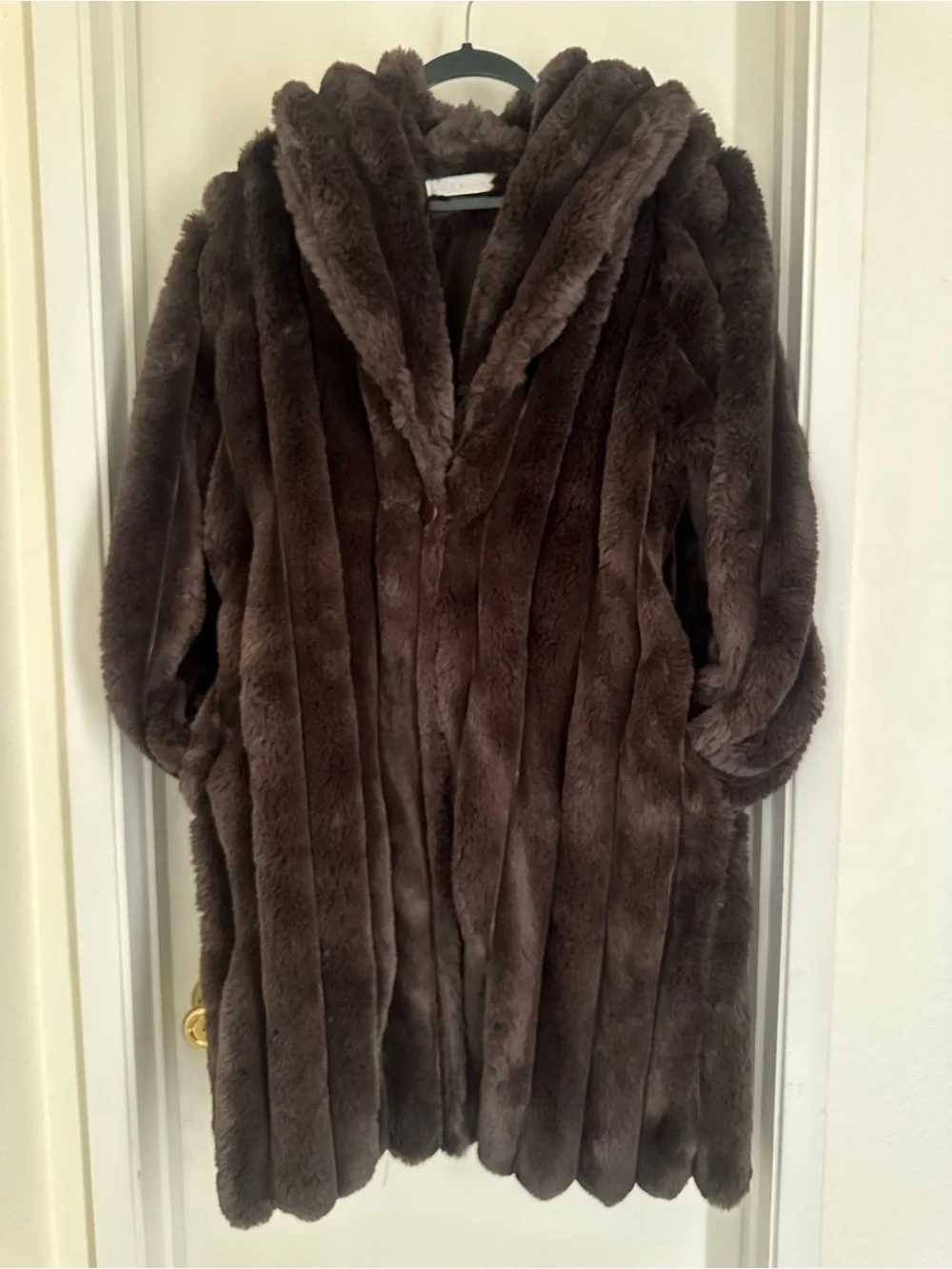 Plush Faux Fur Trench Coat - Dark Brown